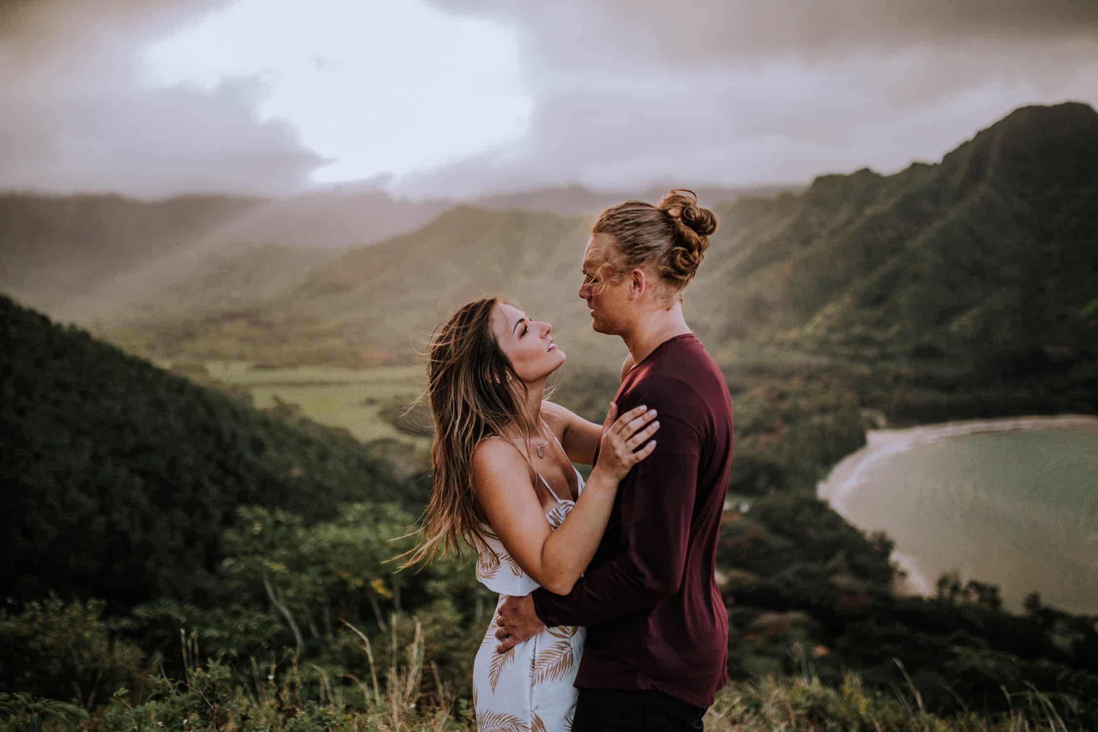 Adventurous mountain top engagement session hawaii by Anela Benavides