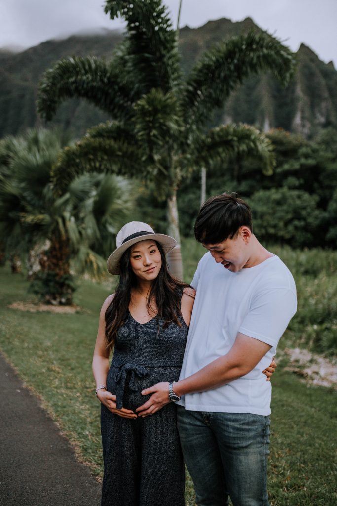 maternity session with mom and dad to be at Ho'omaluhia Botanical Gardens + Kualoa Beach | Anela Benavides