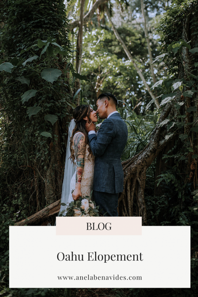 Oahu Elopement including Oahu wedding vendors, Oahu elopement photographer inspiration and elopement details by Anela Benavides