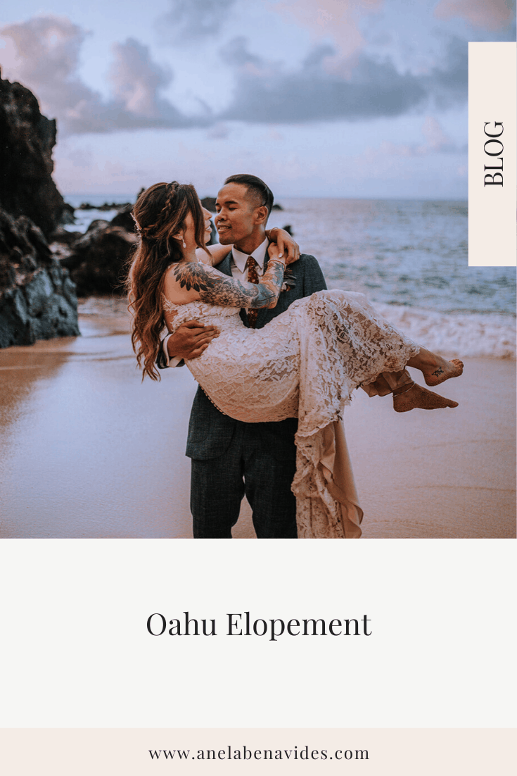 Oahu Elopement including Oahu wedding vendors, Oahu elopement photographer inspiration and elopement details by Anela Benavides