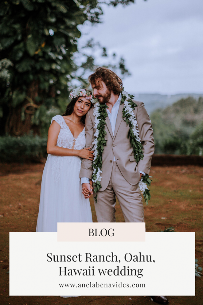 Sunset Ranch, Oahu, Hawaii wedding including getting ready photos, wedding details, bride and groom portraits and wedding ceremony inspiration by Anela Benavides, Oahu Hawaii wedding and engagement photographer