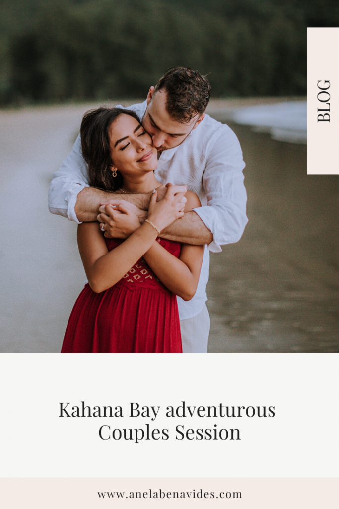 Kahana Bay adventurous Couples Session by Anela Benavides, Hawaii, California and New Zealand wedding and couples photographer. This blog post includes adventurous couples session posing ideas and outfit inspiration for an outdoor couples session. Book your Hawaii adventurous couples session and browse the blog for inspiration. #couples #photographer #hawaiiphotographer #californiaphotographer #newzealandphotographer