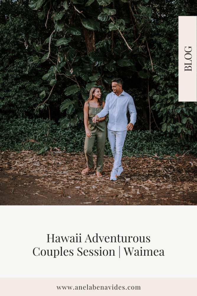 Hawaii Adventurous Couples Session | Waimea by Anela Benavides Photography. Includes posing inspiration for an outdoor couples session, engagement outfit inspiration. Book your Hawaii couples session and browse the blog for more inspiration
