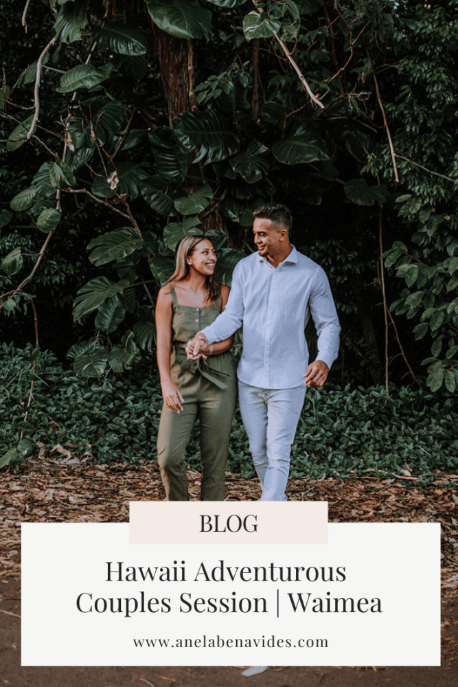 Hawaii Adventurous Couples Session | Waimea by Anela Benavides Photography. Includes posing inspiration for an outdoor couples session, engagement outfit inspiration. Book your Hawaii couples session and browse the blog for more inspiration